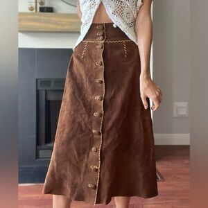 Rare 1970s Vintage North Beach Leather Midi Skirt